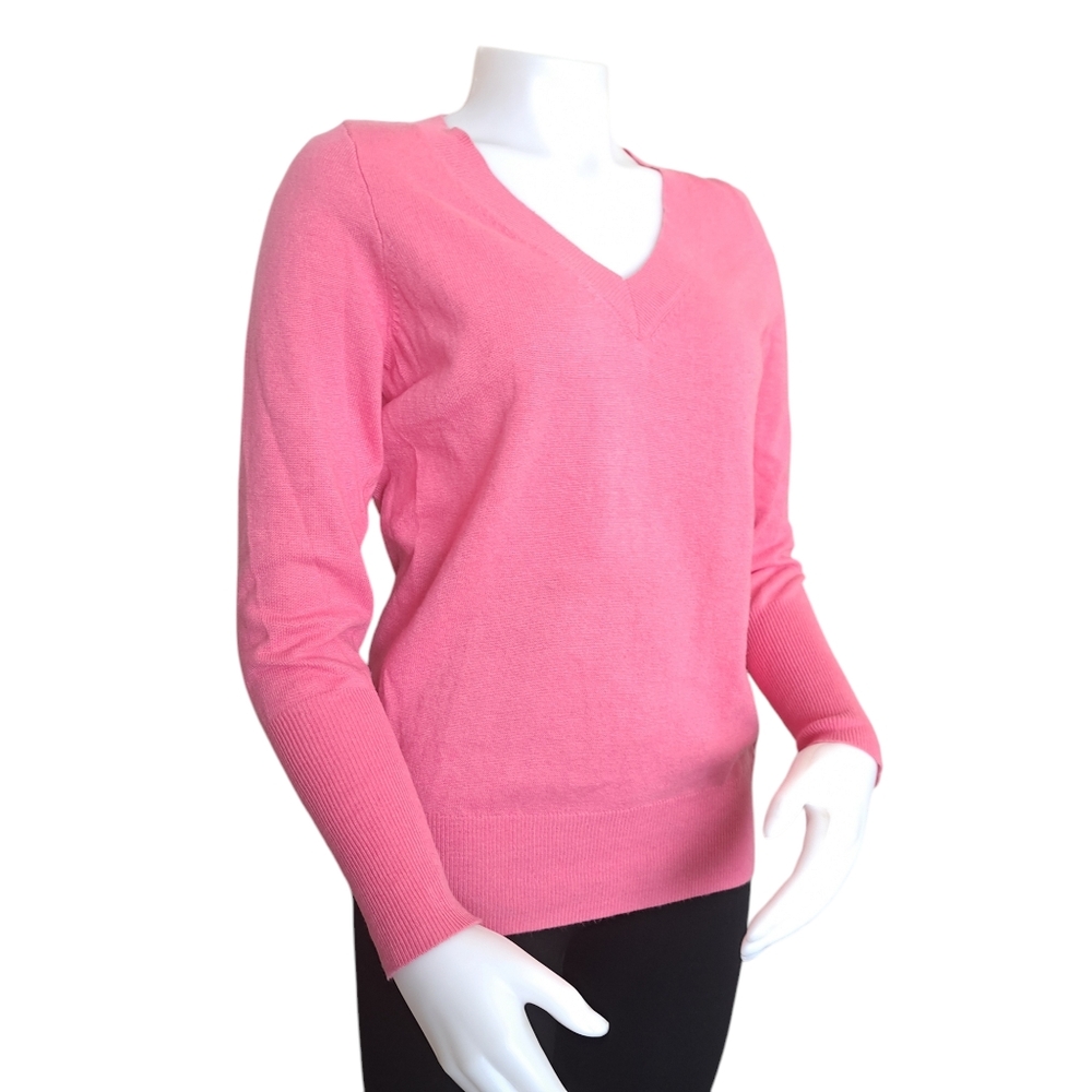J.Crew Factory Women's‎ V-neck Pink Sweater Size Medium Merino Wool Viscose - Picture 2 of 16